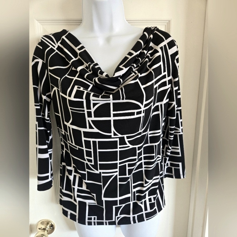 Andrea Jovine Cowl Neck Top Women's Small Black/White Excellent Condition - Picture 1 of 4